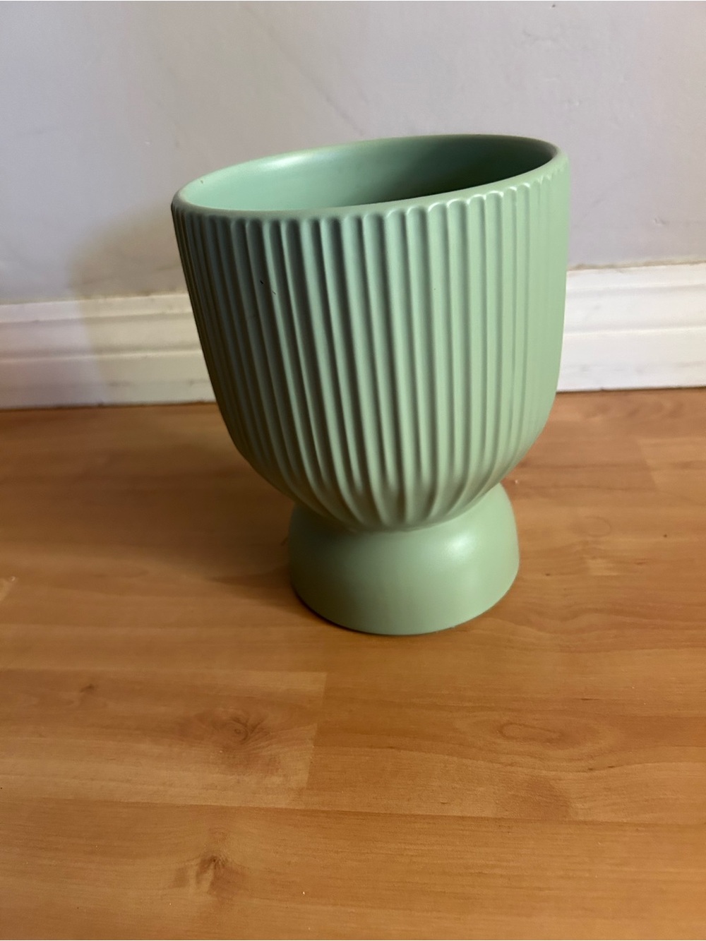 Mint Green Ribbed Ceramic Planter - Modern Home Accent